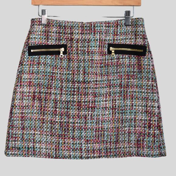 LOFT Rainbow Tweed Zipper Pocket Mini A Line Skirt Size 4P - Picture 1 of 7